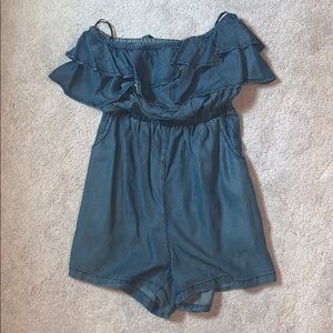 Off-the-Shoulder Denim Romper